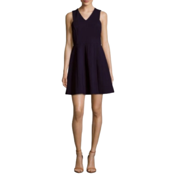 Halston Heritage Split Neck Flare Dress - Picture 1 of 16